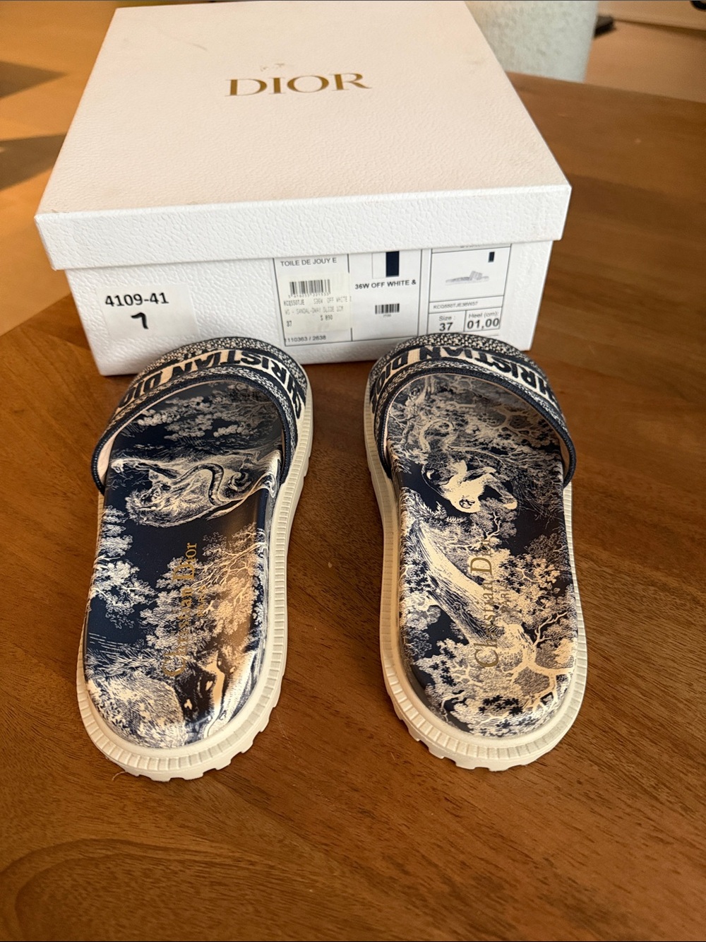 Dior Christian Dior Blue and White Toile Slide Sandals - Picture 3 of 5